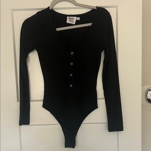 Princess Polly black long sleeve bodysuit buttons